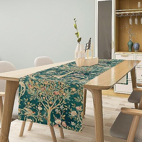 William Morris Original Design Vintage Flowers Green Botanical Printed Table Runner Vintage Floral Table Runner for Dining Table Decor 13 x 36 Inch