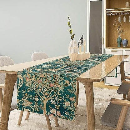 William Morris Original Design Vintage Flowers Green Botanical Printed Table Runner Vintage Floral Table Runner for Dining Table Decor 13 x 36 Inch