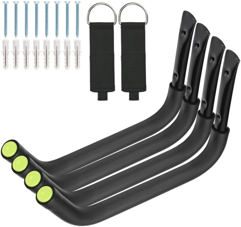 Garage Storage Heavy Duty Hooks, 15Inch Jumbo Arm Kayak Rack, Heavy Duty Wall Hooks for Canoe, Ladder, Bicycle, Folding Chairs, Surfboard, Snowboard, Hose and Tools (4 Pack)