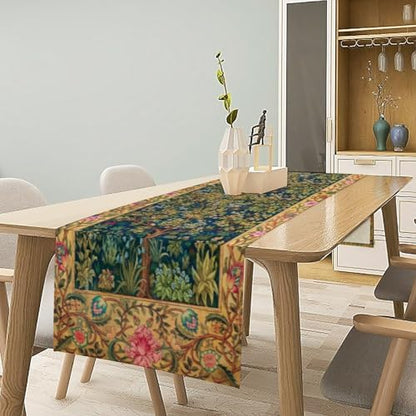 William Morris Table Runner, Boho Rustic Ethnic Tree of Life Flower Original Design Print Table Runner for Home Party Dining Room Kitchen Decor 13x60 Inch