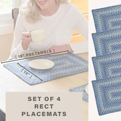 Homespice Denim Braided Placemats for Coastal Decor, Rect 13x19 Set of 4