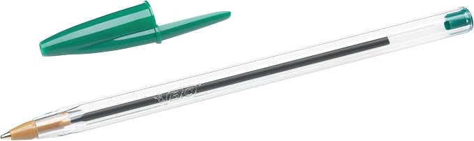 Bic Cristal Medium Smudge-free Ballpoint Pen, 1.0mm Tip Line, Green, Ideal for Office and School, Pack of 50
