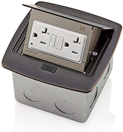 Leviton Pop-Up Floor Box with 20 Amp, Tamper-Resistant Self-Test GFCI Outlet, Bronze, PFGF2-BZ