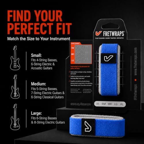 Gruv Gear Fret Wrap & Guitar Mute, Fretwrap for Acoustic, Electric & Bass | String Dampener Recording, Tapping & Practice Accessory (1 Pack, Extra Large Blue, Fits 7-12 String Bass, Extended Guitar