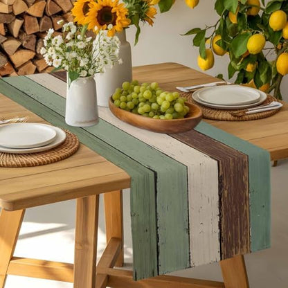 Green Brown Wood Grain Table Runner Dresser Scarf 13 x 108 Inch Vintage Mottled Board Striped Farm Table Runners Non-Slip Heat Resistant Kitchen Dining Table Decor for Home Holidays Indoor Outdoor