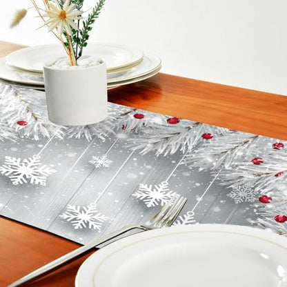 ALAZA Double-Sided Silver Christmas Tree Snowflake Table Runner 18x72 Inches Long,Table Cloth Runner for Wedding Birthday Party Kitchen Dining Home Everyday Decor