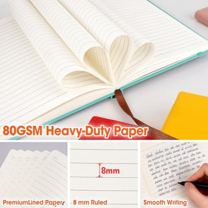 12 Pack Lined Journal Notebook for Work, 200 Pages, Medium 5.5 in x 8.3 in, 6 Colors A5 College Ruled, Hardcover Journaling Notebooks for Writing, Note Taking