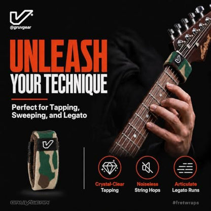 Gruv Gear Fret Wrap & Guitar Mute, Fretwrap for Acoustic, Electric & Bass | String Dampener Recording, Tapping & Practice Accessory (1 Pack, Small Camo Green, Fits 4 String Bass, 6 String Guitar)