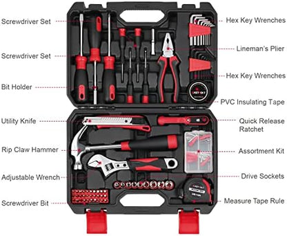 Eastvolt 128-Piece Home Repair Tool Set, Tool Sets for Homeowners, General Household Hand Tool Set with Storage Toolbox, EVHT12801, Black + Red (ASK01)
