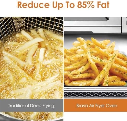 Nuwave Bravo Air Fryer Toaster Smart Oven, 12-in-1 Countertop Convection, 30-QT XL Capacity, 50°-500°F Temperature Controls, Top and Bottom Heater Adjustments 0%-100%, Brushed Stainless Steel Look