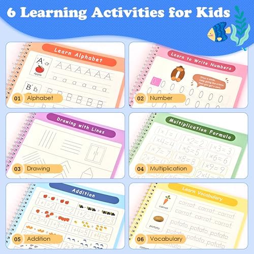 Magic Grooved Writing Books, Reusable Tracing Workbook for Kids Ages 3‑8