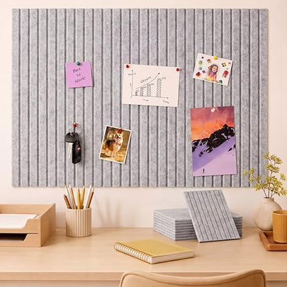 Honoson 12 Pack Felt Bulletin Board Self Adhesive Wall Tiles, Marble Gray