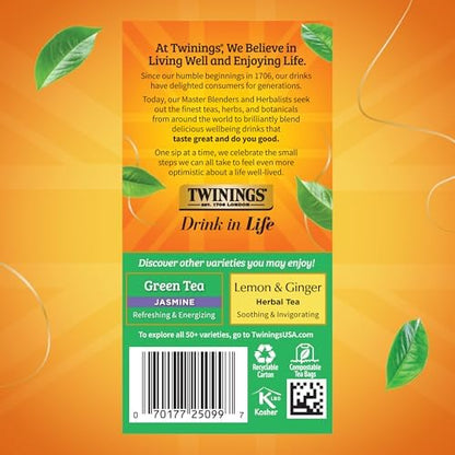 Twinings Green Tea with Lemon Caffeinated Tea Bags, 20 CT Box (6 Pack)