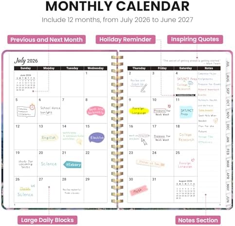Large Planner 2026-2027, A4 (8.5" x 11") Hardcover Weekly & Monthly Planner July 2026 - June 2027 with Monthly Tabs, Academic Planner for School, Work and Office, Lavender Horizon