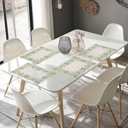 Gold Blue Snowflakes Christmas Placemat 1PC, Winter Xmas Holiday Heat Resistant Washable Table Place Mats Beige Cotton Table Linens Party Holiday Decor for Kitchen Dining Outdoor Indoor