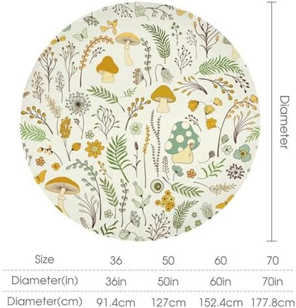 Wild Mushroom Tablecloth, Vintage Botanical Rustic Wildflower Herbs Plants Green Mushroom Table Cloth for Farmhouse Kitchen Dinning Room Picnic Parties Home Decor, 70x70in