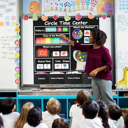Circle Time Learning Center Classroom Pocket Chart, Circle Time Calendar Preschool Include 224 Cards, Educational Pocket Chart Material, Learning Calendar Weather Letter Counting Color Shape