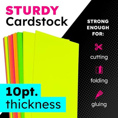 Hygloss Small Poster Board 4x11 - 50 Assorted Neon Color Bulk Pack - 10 Pt. Thickness Colored Poster Board Paper for Projects, Flash Cards, Signs - Posterboard Multipack 4" x 11"