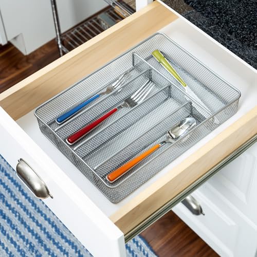 Honey-Can-Do KCH-02154 Steel Mesh 5-Compartment Cutlery Utensil Organizer, Silver