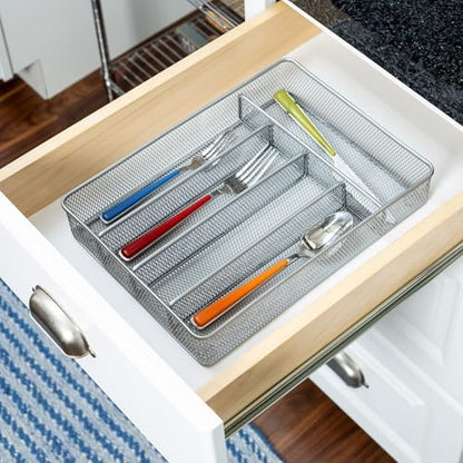 Honey-Can-Do KCH-02154 Steel Mesh 5-Compartment Cutlery Utensil Organizer, Silver