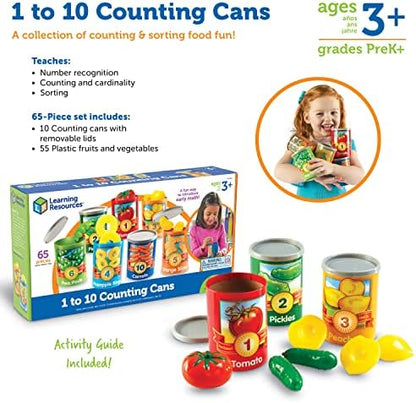 Learning Resources One to Ten Counting Cans - 65 Pieces, Ages 3+, Toddler Activities, Preschool Pretend Play, Supermarket Food Toys