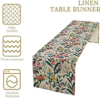 William Morris Vintage Floral Table Runner, Birds Butterflies and Bees Botanical Flower Original Design Print Table Runner for Home Party Dining Room Kitchen Decor 13x70 Inch