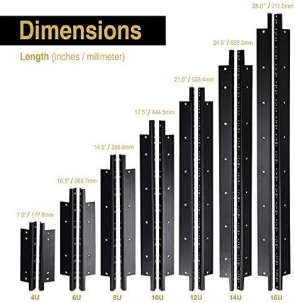 Sound Town 2-Pack 6U Steel Rack Rails, with Black Powder Coated Finish and Screws (ST-RR-06U)