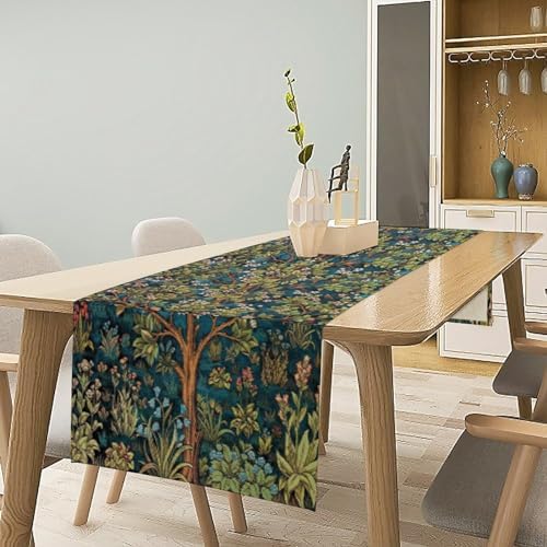 William Morris Floral Table Runner, Vintage Green Botanical Printed Table Runner for Home Kitchen Dining Table Decoration,13x70 Inch