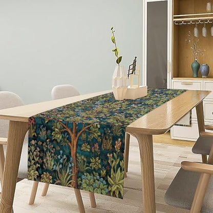 William Morris Floral Table Runner, Vintage Green Botanical Printed Table Runner for Home Kitchen Dining Table Decoration,13x70 Inch