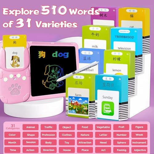 Talking Flash Cards with Writing Tablet - Chinese English, Pink