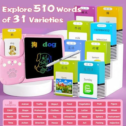 Talking Flash Cards with Writing Tablet - Chinese English, Pink