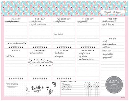 Undated Desk Planner Pad - 52 Pages Weekly Notepad with To Do List and Habit Tracker | Weekly Desk Pad Tear Off for Organization (Ice Cream)
