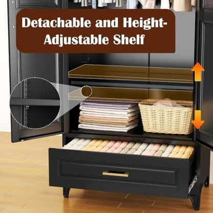 SteeLoong 86”H Metal Wardrobe Cabinet,Armoire Wardrobe Closet with Drawer