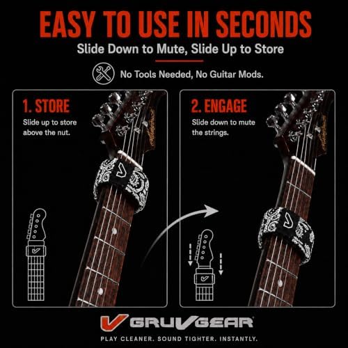 Gruv Gear Fret Wrap & Guitar Mute, Fretwrap for Acoustic, Electric & Bass | String Dampener Recording, Tapping & Practice Accessory (1 Pack, Large Bandana Black, Fits 6 String Bass, 8 String Guitar)