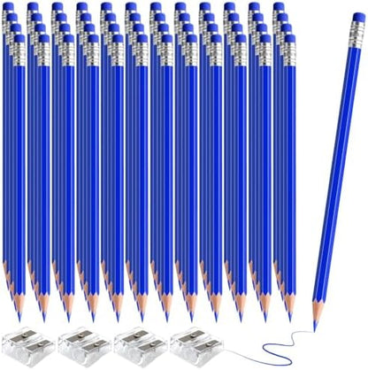 48 PCS Blue Pencils Bulk with Eraser, Pre-Sharpened HB Pencils for Writing & Drawing, School Supplies for Kids Homework, Tests, Art Crafts & Teacher Grading (Blue)