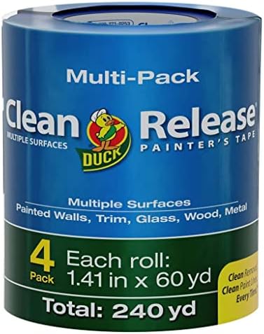 Duck Clean Release Blue Painters Tape, Masking Tape For Paint Projects, 1.5 in (1.41 in x 60 yd) 4-Pack, 240460