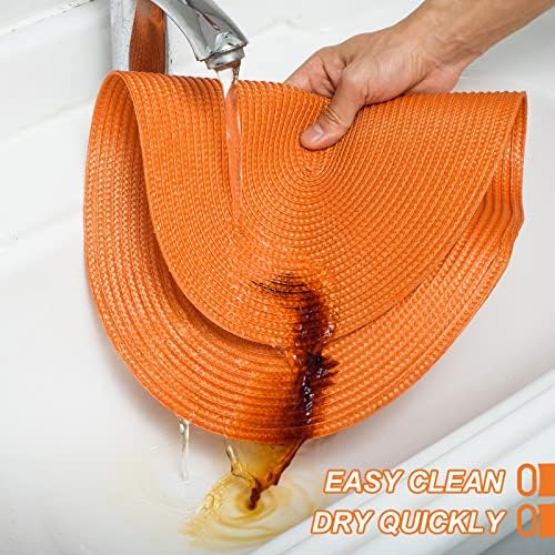 AHHFSMEI Placemats Set of 6 for Dining Table Washable Woven Non-Slip 18x12 inches Placemat Heat-Resistant Durable Table Mats for Dining Table Easy to Clean(Oval Orange,6)