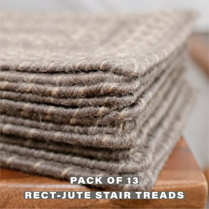 Homespice Grey Cloud Jute Braided Stair Treads, Rect 8x28 Set of 13