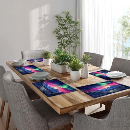 Batmerry Turquoise Thanksgiving Turkey Linen Placemats Set of 8, Autumn Berries Leaves Washable Table Mats for Kitchen Table Thickened Heat Insulation Dining Set Indoor Outdoor 12X18 in