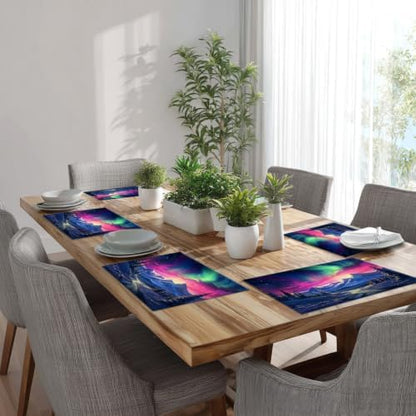 Batmerry Cosmic Swirls Stars Linen Placemats Set of 8, A Colorful Cosmic Scene Washable Table Mats for Kitchen Table Thickened Heat Insulation Dining Set Indoor Outdoor 12X18 in