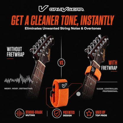 Gruv Gear Fret Wrap & Guitar Mute, Fretwrap for Acoustic, Electric & Bass | String Dampener Recording, Tapping & Practice Accessory (3 Pack, Medium Orange, Fits 5 String Bass, 7 String Guitar)