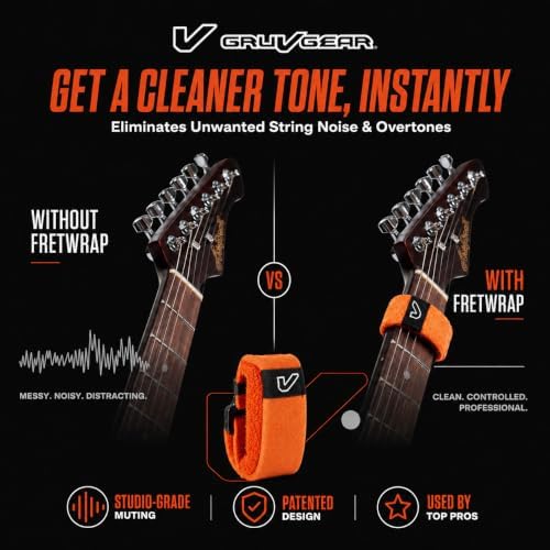 Gruv Gear Fret Wrap & Guitar Mute, Fretwrap for Acoustic, Electric & Bass | String Dampener Recording, Tapping & Practice Accessory (1 Pack, Small Orange, Fits 4 String Bass, 6 String Guitar)