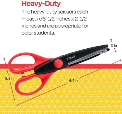 School Smart Paper Edger Scissors, 6-1/2 x 2-1/2 Inches, Assorted Colors, Set of 12
