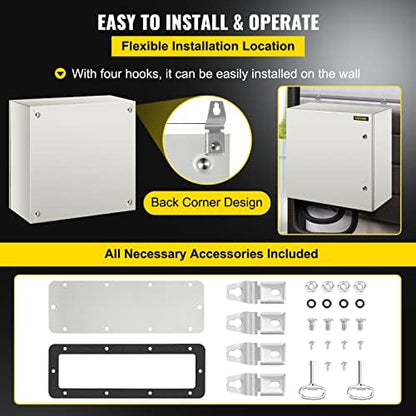 VEVOR NEMA Steel Enclosure, 24 x 24 x 12'' NEMA 4X Steel Electrical Box, IP66 Waterproof & Dustproof, Outdoor/Indoor Electrical Junction Box, with Mounting Plate