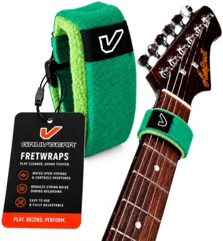 Gruv Gear Fret Wrap & Guitar Mute, Fretwrap for Acoustic, Electric & Bass | String Dampener Recording, Tapping & Practice Accessory (1 Pack, Extra Large Green, Fits 7-12 String Bass, Extended Guitar