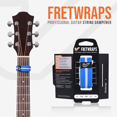 Gruv Gear Fret Wrap & Guitar Mute, Fretwrap for Acoustic, Electric & Bass | String Dampener Recording, Tapping & Practice Accessory (1 Pack, Medium Blue/White, Fits 5 String Bass, 7 String Guitar)