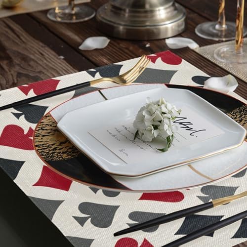 ALAZA Playing Card Suits in Red Black Pattern 1 PC Placemats Rectangle Table Mat for Dining Table Restaurant Kitchen Home Decor, 12" x 18"