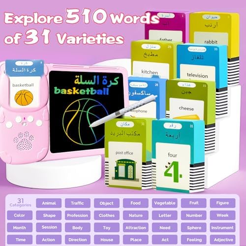 Writing Drawing Tablet with Talking Flash Cards - Arabic Pink