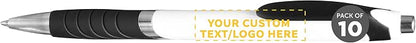 DISCOUNT PROMOS Ballpoint Pens With Rubber Grip - 10 pack - Customizable Text, Logo - Black Ink Ball Point Pen with Soft Touch Plastic - White