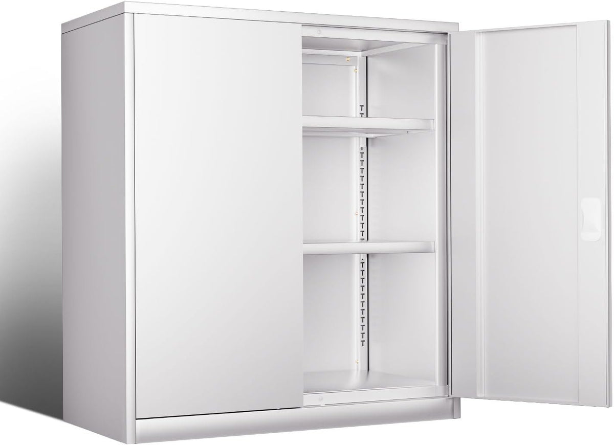 DNA MOTORING 36'' Metal Storage Cabinet, Locking Tool Cabinet with 2 Doors and 2 Adjustable Shelves, Heavy Duty Metal Locker for Garage,Office,Home,Gym, White, TOOLS-00631-WH-WH-A